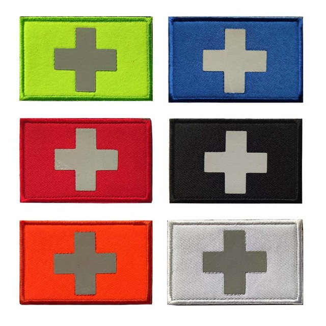 Reflective Medical Cross Morale Patch Hook And Loop,Emblem Embroidery  Badge,First Aid Medic Rescue Military